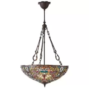 Interiors Anderson - 3 Light Large Inverted Ceiling Pendant Dark Bronze, Tiffany glass, E27