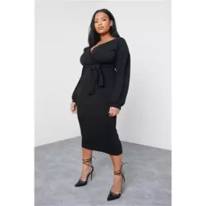 I Saw It First Black Plus Size Crepe Off The Shoulder Wrap Midi Dress - Black