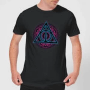 Harry Potter Deathly Hallows Neon Mens T-Shirt - Black - XXL