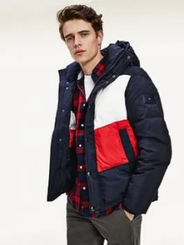 Tommy Hilfiger Padded Chevron Colour Block Jacket - Navy