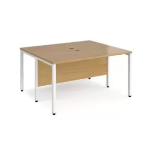 Office Desk 2 Person Rectangular Desk 1400mm Oak Tops With White Frames 1200mm Depth Maestro 25