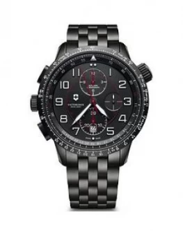 Victorinox Victorinox Swiss Made Airboss Mach 9 Automatic Black Sapphire Glass Chronograph 45Mm Dial Black Ip Stainless Steel Bracelet Watch