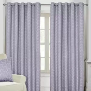 Homecapes Lilac Geometric Jacquard Blackout Eyelet Curtain Pair, 65x 90'