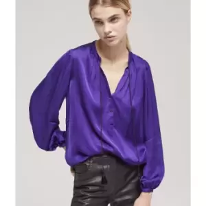 Satin V-Neck Blouse with Long Sleeves