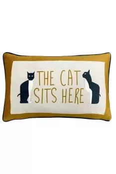 Kitta Sits Here Slogan Piped Printed Velvet Cushion