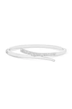 Silver Plated Polished And Pave Bangle Bracelet