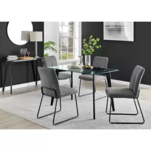 Furniture Box Malmo Glass and Black Leg Dining Table & 4 Dark Grey Halle Chairs