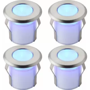 4 pack Recessed Decking IP67 Guide Light - 0.8W Blue LED - Stainless Steel