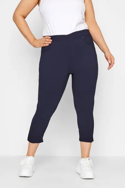 Yours Bengaline Cropped Pull On Trousers Blue