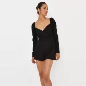 Missguided Milkmaid Playsuit - Black