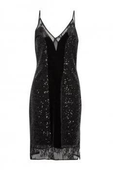 French Connection Iris Sequin Jersey Strappy Dress Black