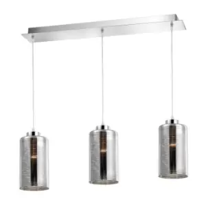 Elgin 3 Light Bar Pendant Ceiling Light Smoke Glass Chrome Aluminium LED E27 - Merano