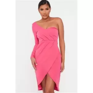 I Saw It First Pink Woven One Shoulder Drape Midi Dress - Pink