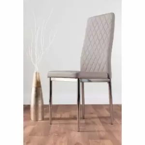 Furniture Box 4 x Milan Modern Stylish Chrome Hatched Diamond Faux Leather Dining Chairs Seats Cappuccino Grey Chairs