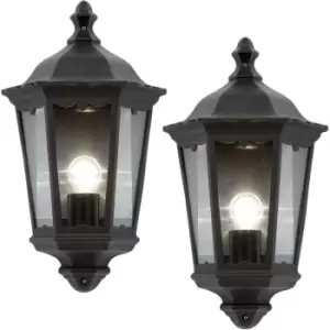 2 PACK IP44 Outdoor Wall Light Matt Black Traditional Lantern Porch Flush Lamp