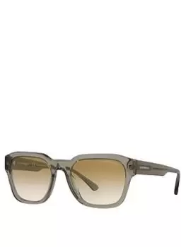 Emporio Armani Shiny Transparent Green Square Frame Gradient Brown Lens Sunglasses