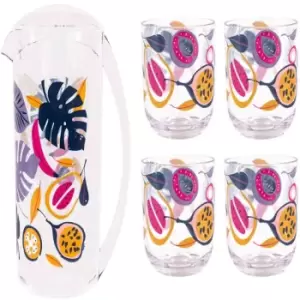 Summerhouse Guatemala Pitcher & 4 Tumblers - Tropical / Clear