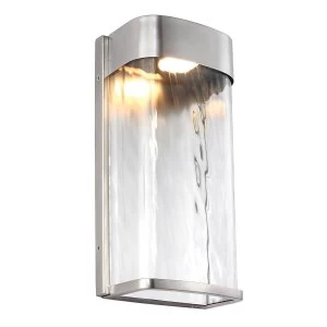 LED 1 Light Outdoor Large Wall Light Brushed Steel IP44