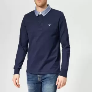 GANT Mens Original Barstripe Heavy Rugger Long Sleeve Polo Shirt - Evening Blue - XXL - Blue