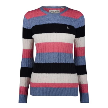 Jack Wills Tinsbury Merino Wool Cable Knitted Jumper - Blue Stripe