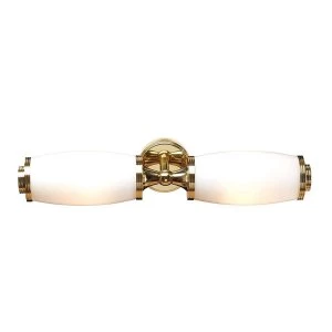 2 Light Bathroom Twin Wall Light Polished Brass IP44, G9