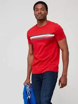 Tommy Hilfiger Monotype Chest Stripe T-Shirt - Red, Size L, Men