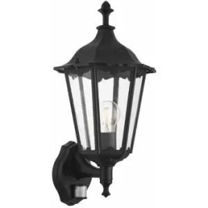 Loops - IP44 Outdoor pir Light Matt Black & Glass Traditional Wall Lantern Porch Motion