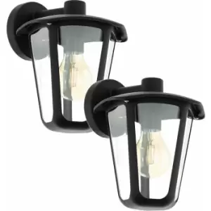 Loops - 2 pack IP44 Outdoor Wall Light Black Glass Lantern 60W E27 Porch Lamp Down