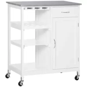 HOMCOM Kitchen Trolley Utility Cart With Wheel Wine Rack Open Shelf and Cabinet