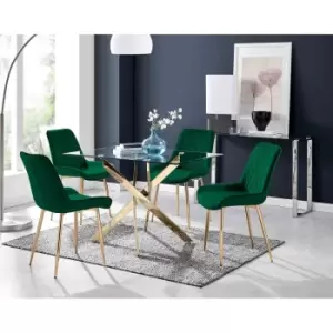 Furniture Box Leonardo 4 Gold Dining Table and 4 Green Pesaro Gold Leg Chairs