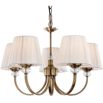 Firstlight - Langham - 5 Light Multi Arm Chandelier Antique Brass, Pleated Cream Shades, E14