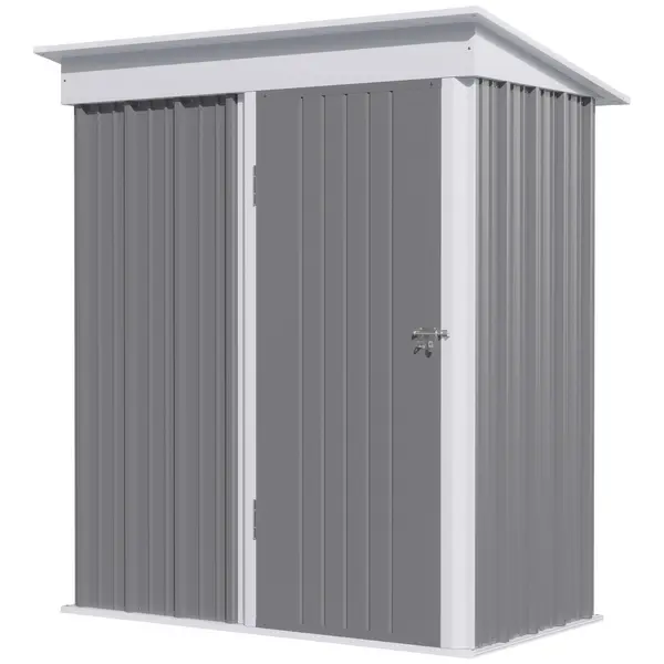 Outsunny Metal Garden Shed, Outdoor Lean-to Shed for Tool Motor Bike, with Adjustable Shelf, Lock, Gloves, 5'x3'x6', Grey