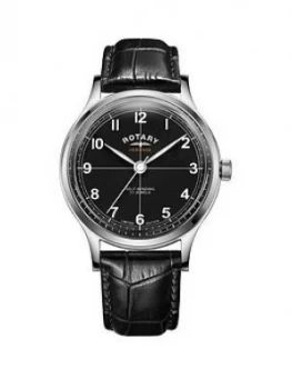 Rotary Rotary Heritage Black Automatic Dial Black Leather Strap Mens Watch