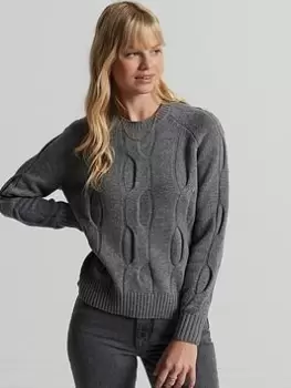 Superdry Studios Cable Knit Jumper - Grey, Size 10, Women