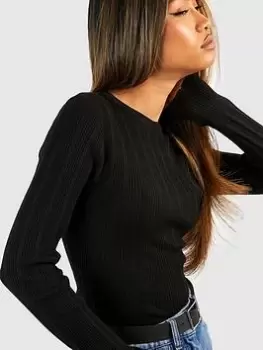 Boohoo Rib Knitted Top - Black, Size 10, Women