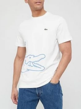 Lacoste Oversized Croc Detail T-Shirt - Ecru, Size XL, Men