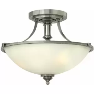 Loops - 3 Bulb Semi Flush Light Etched Opal Glass Shade Nickel LED E27 60W