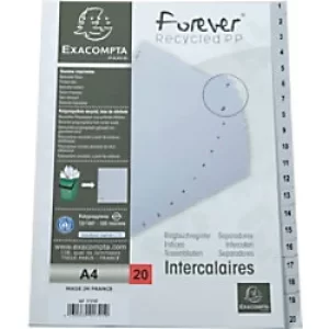 Forever Indices PP Dividers A4, 20 Part, 1-20, Grey, Pack of 20