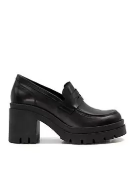 Dune London Grounded Block Heel Penny Loafer - Black, Size 3, Women