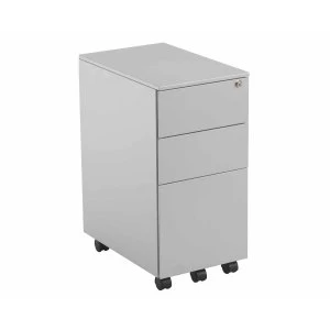 TC Office Talos Steel Slimline 3 Drawer Mobile Pedestal with Filing Drawer, Silver