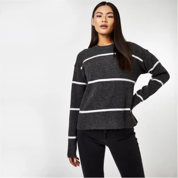 Jack Wills Stripe Crew Neck Jumper - Charcoal