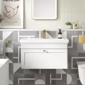 Nuie Classique Wall Hung 1-Drawer Vanity Unit with Basin 800mm Wide Satin White - 1 Tap Hole