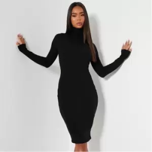 I Saw It First Cotton Rib Roll Neck Long Sleeve Dress - Black