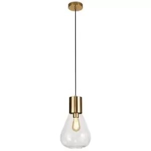 Luminosa Lighting - Narrow Ceiling Pendant, 1 x E27, Ancient Brass, Clear Glass