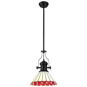 Luminosa Lighting - Luminosa Worcester, Ceiling Pendant E27 With 30cm Tiffany Shade, Matt Black, Red, Cream, Crystal