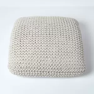 Natural Square Cotton Knitted Pouffe Floor Cushion - Natural - Homescapes