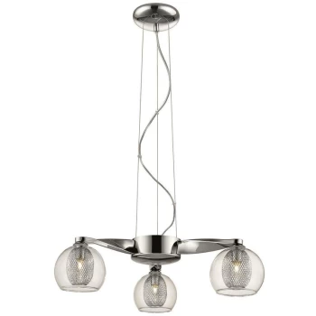 3 Light Multi Arm Ceiling Pendant Mesh Chrome, Clear, G9 - Spring Lighting