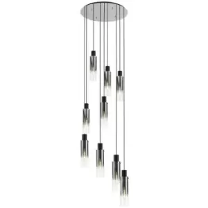 Luminosa Round Pendant, 9 Light Adjustable E27, Black, Smoke Fade Glass