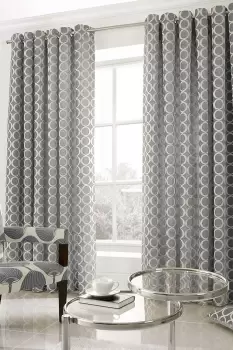 Oh Geometric Chenille Ring Top Fully Lined Eyelet Curtains