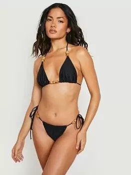 Boohoo Beaded Triangle Tie Bikini Top - Black, Size 14, Women